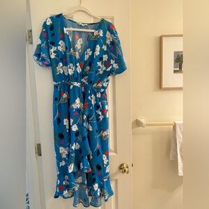 J Crew Floral Blue Wrap Dress